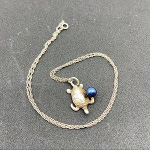 Real Black Pearl & Sterling Silver Turtle Necklace